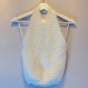 Fur White Top Open Back in White. Size S